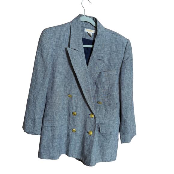 Brooks Brothers Jackets & Blazers - Brooks Brothers Linen Blazer size 12 Navy White Houndstooth Gold Buttons Jacket